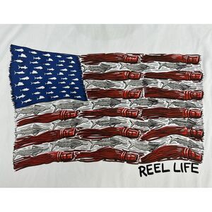 Reel Life Shirt M White Sun Ray Defender UPF 50+ Lightweight Fishing US Flag NEW